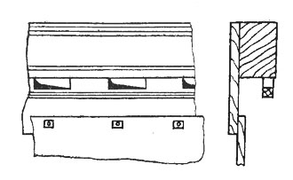 Рис. 67. Верхний пояс обшивки судна из Гокстада вместе со стрингером, на нижней стороне которого находится планка с продольными отверстиями