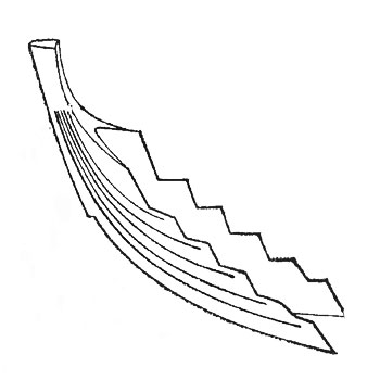 Рис. 93. Верхняя часть штевня (см. рис. 92) со ступенчатообразными наставками, выполненная из одной массивной штуки дерева